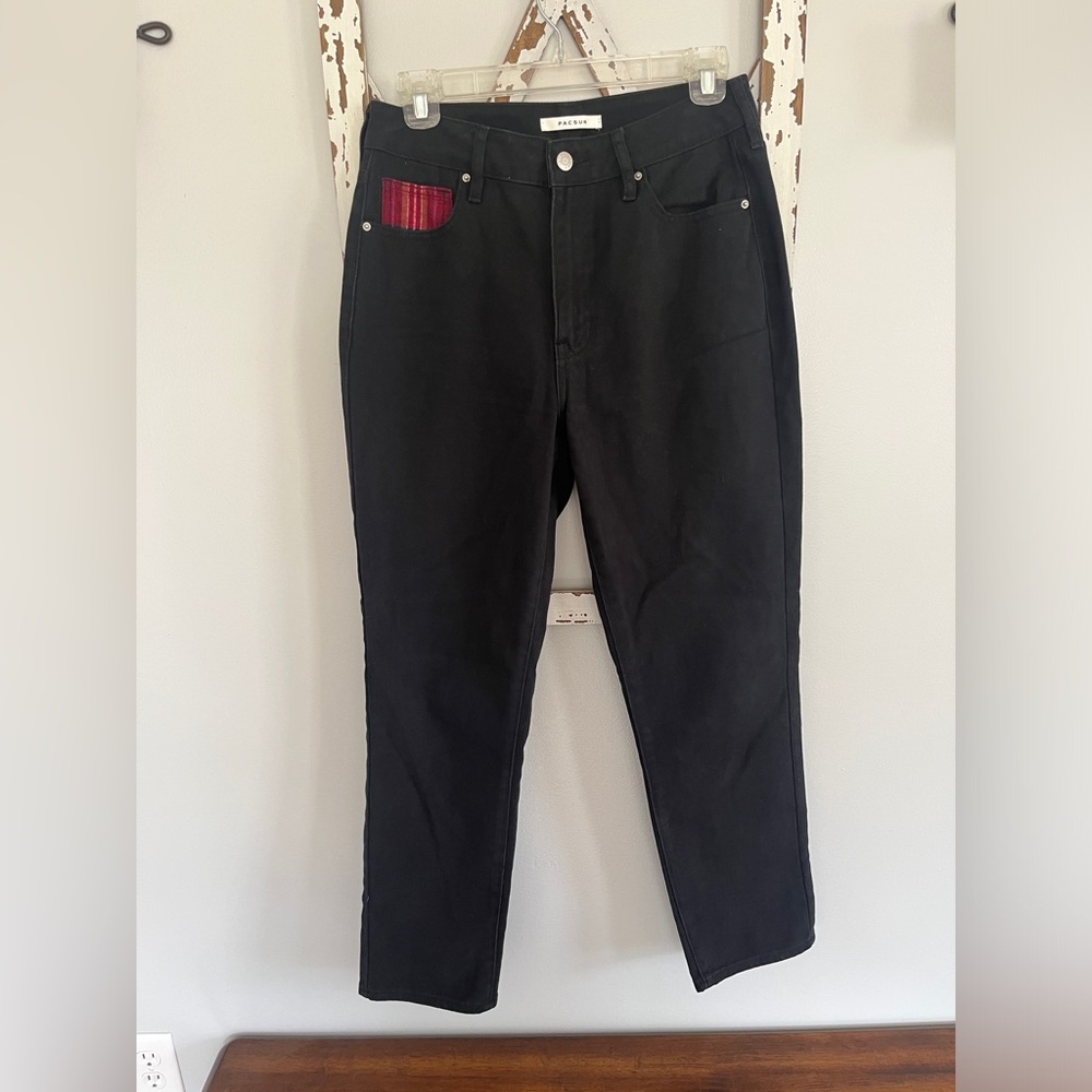 Pacsun Black Mom Jeans with Flannel Patch‎ Size 27